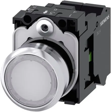 Produktfoto 1 von Siemens SIRIUS ACT 3SU11 Druckschalter Beleuchtet Trennplatte Ø 22 mm, SPST Weiß, IP66, IP67, IP69K