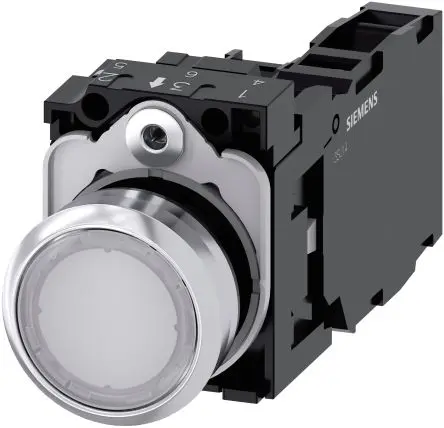 Produktfoto 1 von Siemens SIRIUS ACT 3SU11 Druckschalter Beleuchtet Trennplatte Ø 22 mm, SPST Weiß, IP66, IP67, IP69K