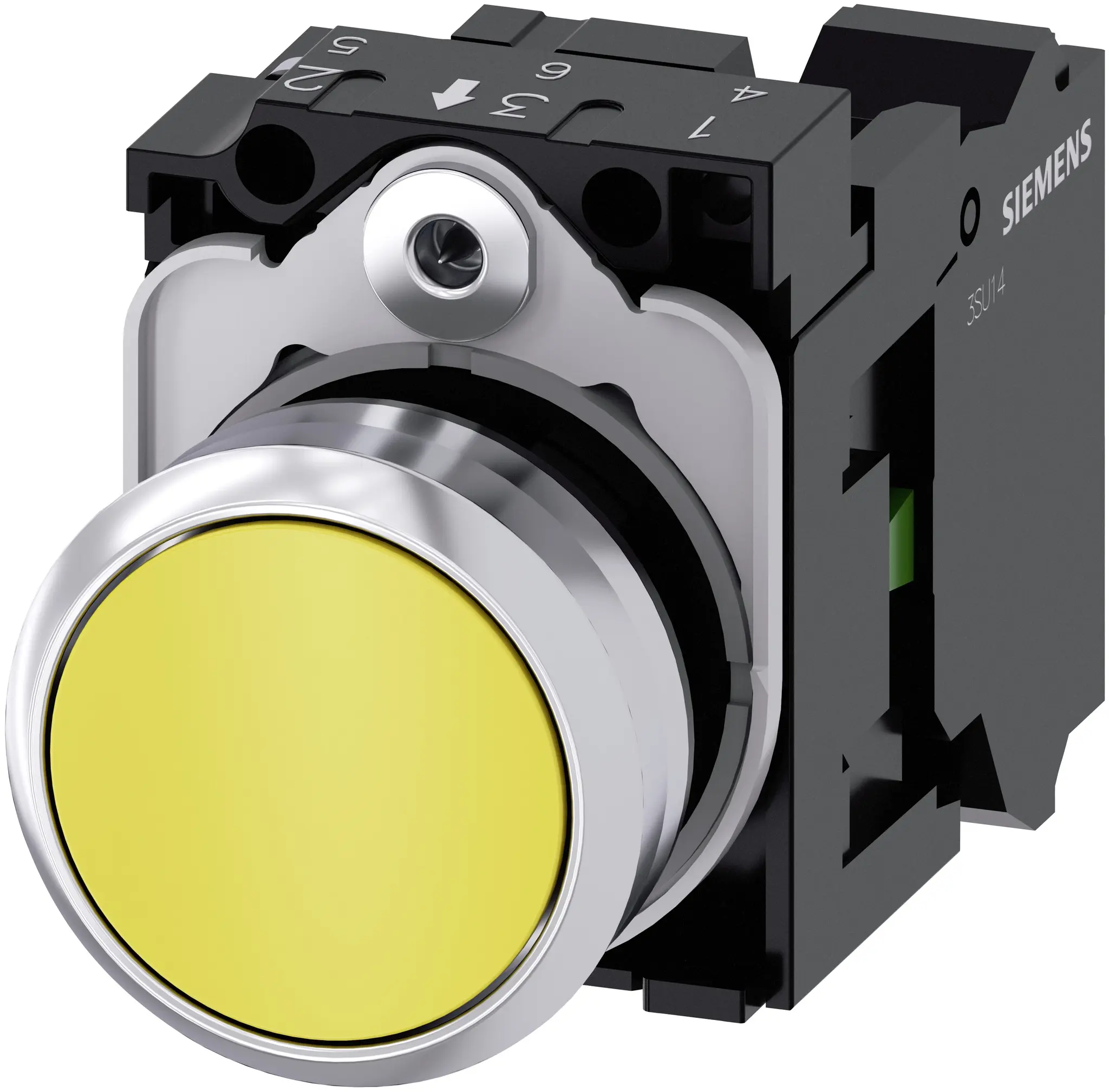 Produktfoto 1 von Siemens SIRIUS ACT 3SU11 Drucktasten-Kompletteinheit Trennplatte Ø 22.3 mm, SPST Gelb, IP66, IP40, IP69K