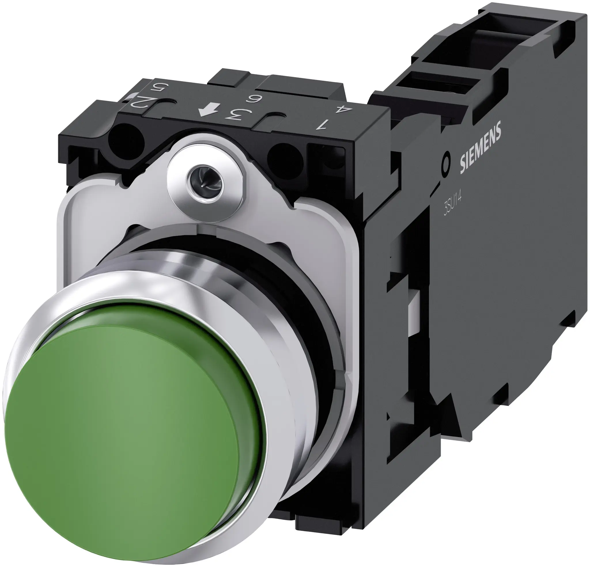 Produktfoto 1 von Siemens SIRIUS ACT 3SU11 Drucktasten-Kompletteinheit Trennplatte Ø 22.3 mm, SPST Grün, IP40, IP66, IP69K
