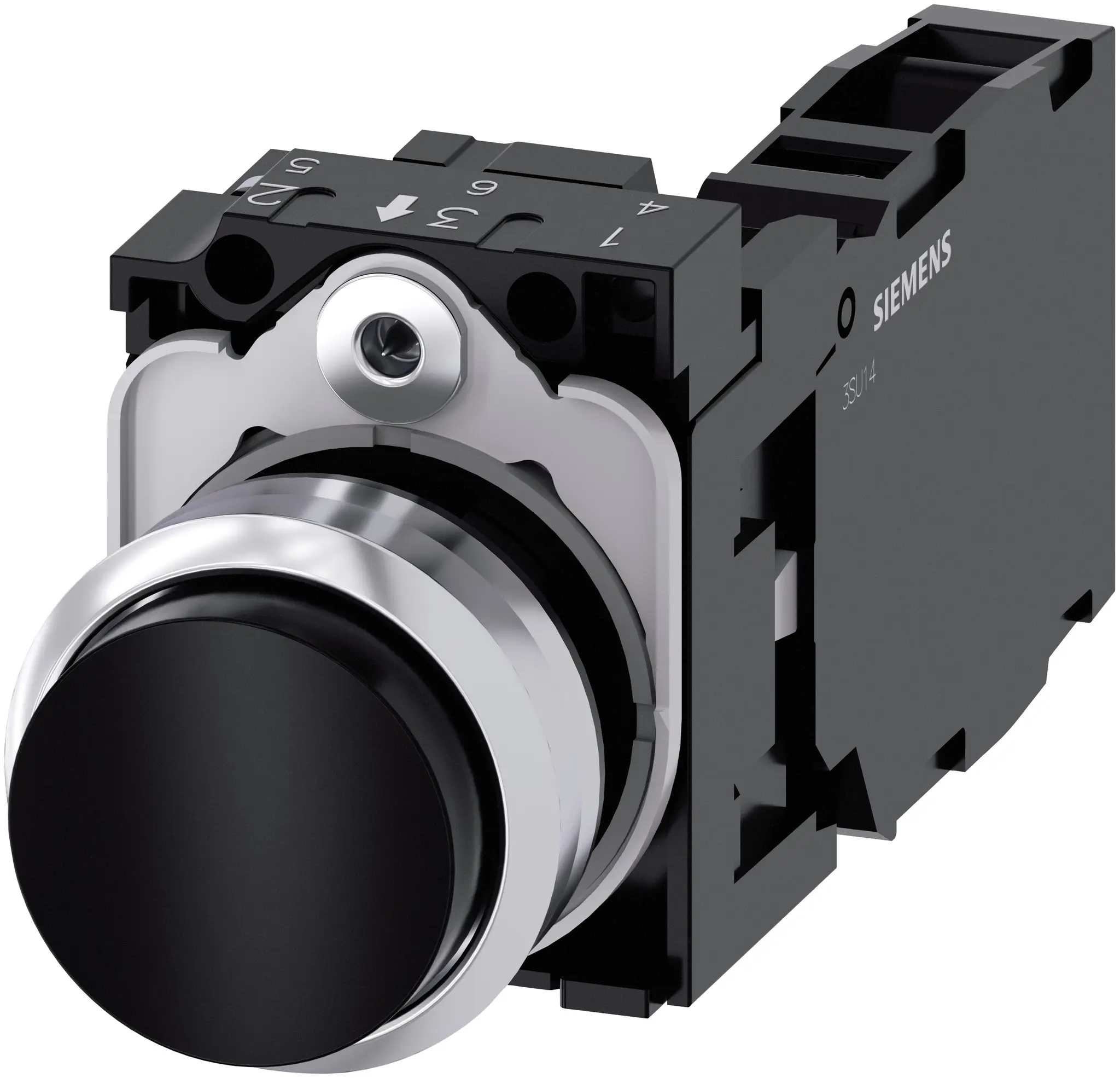 Produktfoto 1 von Siemens SIRIUS ACT 3SU11 Drucktasten-Kompletteinheit Trennplatte Ø 22.3 mm, SPST Schwarz, IP66, IP40, IP69K