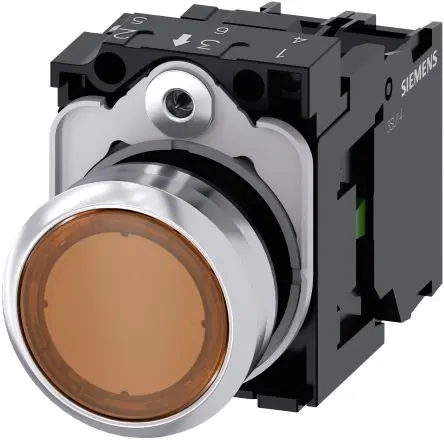 Produktfoto 1 von Siemens SIRIUS ACT 3SU11 Druckschalter Beleuchtet Trennplatte Ø 22 mm, SPST Gelb, IP66, IP67, IP69K