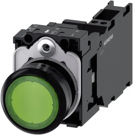 Produktfoto 1 von Siemens SIRIUS ACT 3SU11 Druckschalter Beleuchtet Trennplatte Ø 22 mm, SPST Grün, IP66, IP67, IP69K