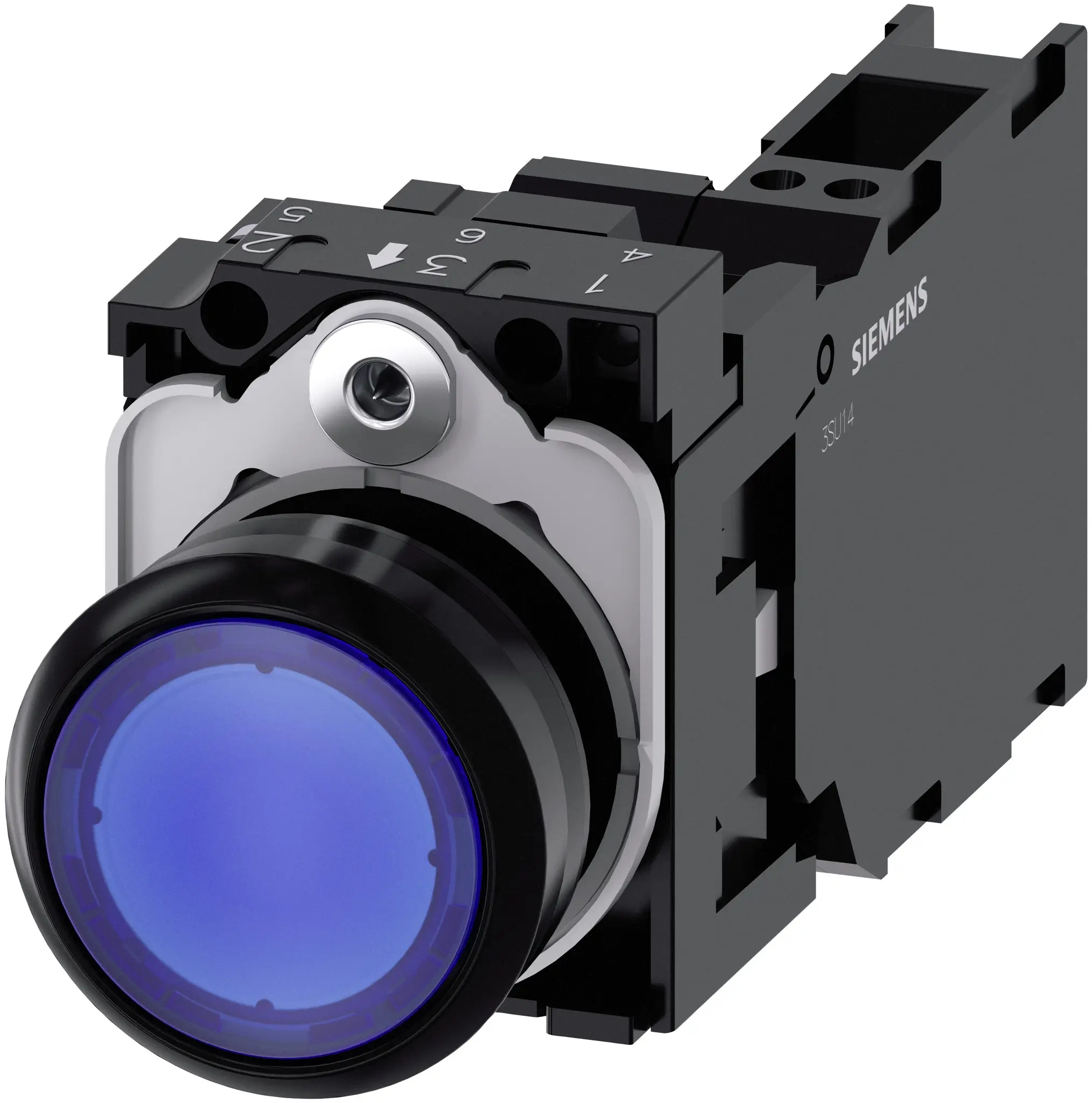 Produktfoto 1 von Siemens SIRIUS ACT 3SU11 Drucktasten-Kompletteinheit Beleuchtet Trennplatte Ø 22.3 mm, SPST Blau, IP40, IP66, IP69K