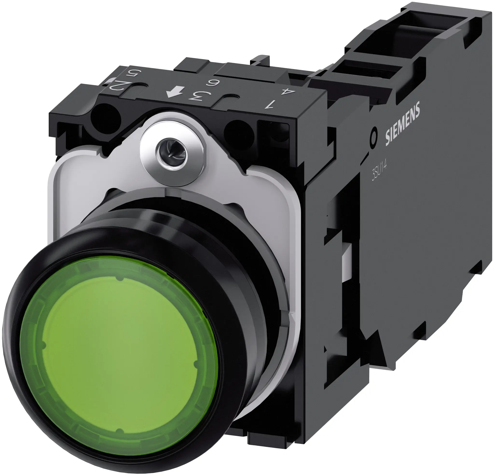 Produktfoto 1 von Siemens SIRIUS ACT 3SU11 Drucktasten-Kompletteinheit Beleuchtet Trennplatte Ø 22.3 mm, SPST Grün, IP69K, IP40, IP66