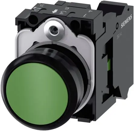 Produktfoto 1 von Siemens SIRIUS ACT 3SU11 Druckschalter Trennplatte Ø 22 mm, SPST Grün, IP66, IP67, IP69K