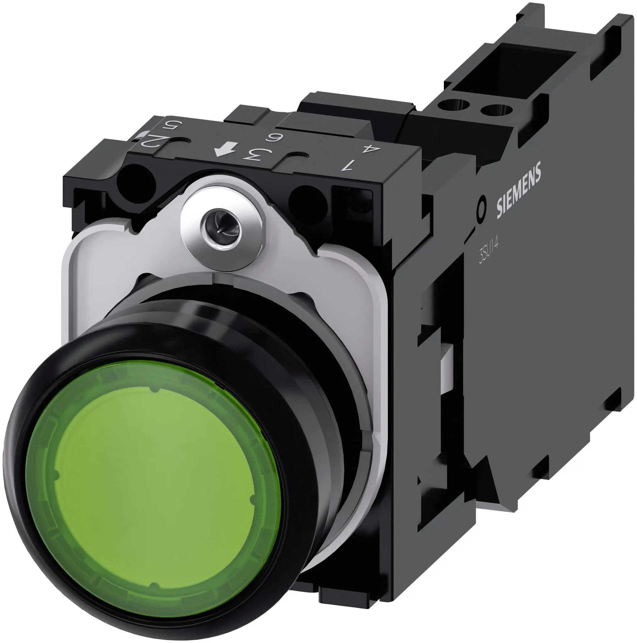 Produktfoto 1 von Siemens SIRIUS ACT 3SU11 Drucktasten-Kompletteinheit Beleuchtet Trennplatte Ø 22.3 mm, SPST Grün, IP69K, IP40, IP66