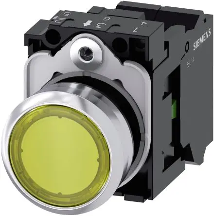 Produktfoto 1 von Siemens SIRIUS ACT 3SU11 Druckschalter Beleuchtet Trennplatte Ø 22 mm, SPST Gelb, IP66, IP67, IP69K
