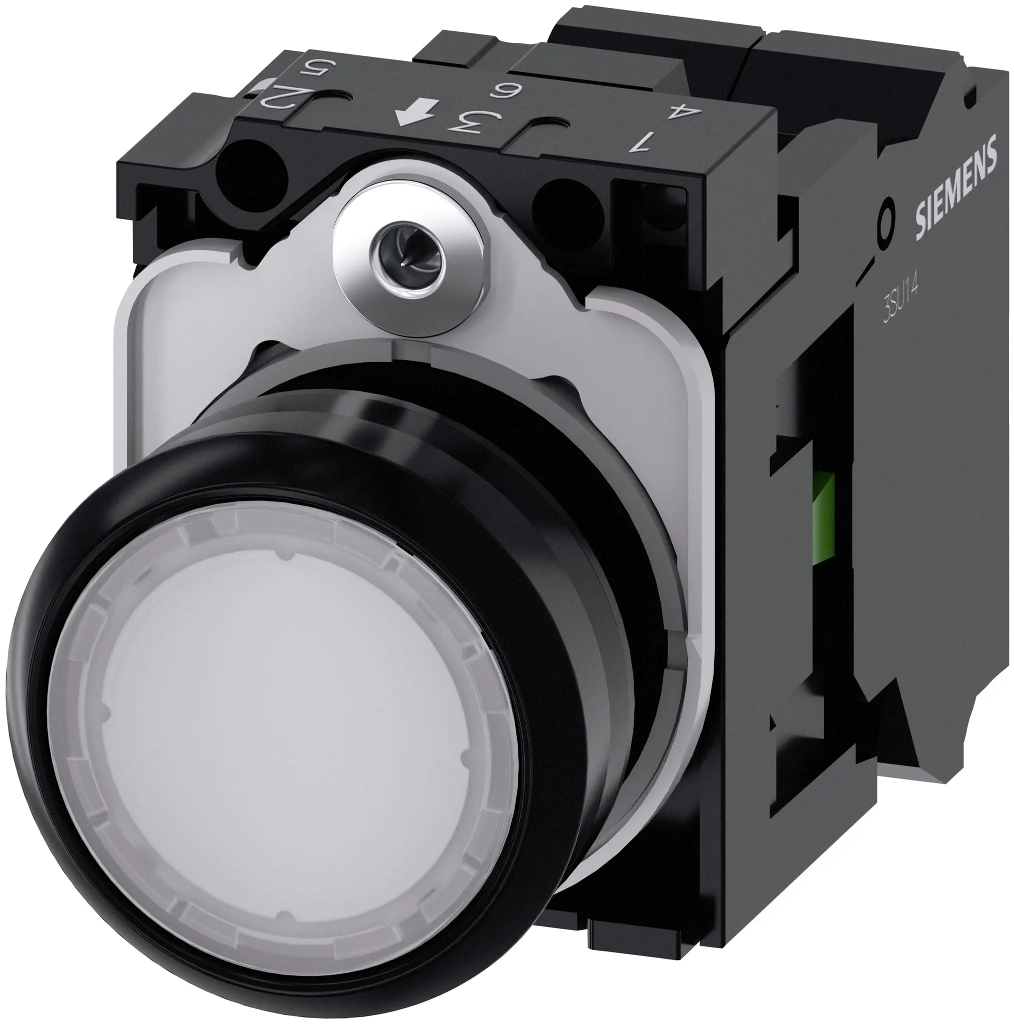 Produktfoto 1 von Siemens SIRIUS ACT 3SU11 Drucktasten-Kompletteinheit Beleuchtet Trennplatte Ø 22.3 mm, SPST Weiß, IP69K, IP66, IP40