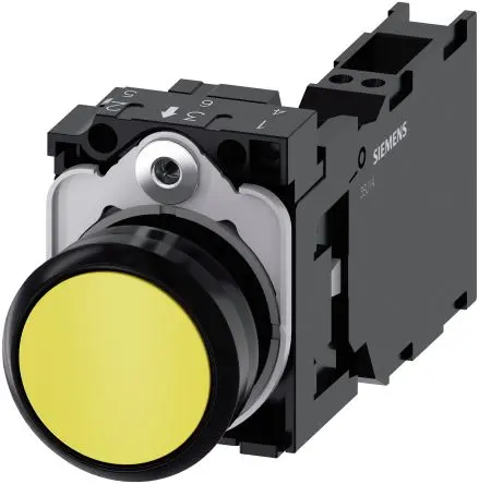 Produktfoto 1 von Siemens SIRIUS ACT 3SU11 Druckschalter Trennplatte Ø 22 mm, SPST Gelb, IP66, IP67, IP69K