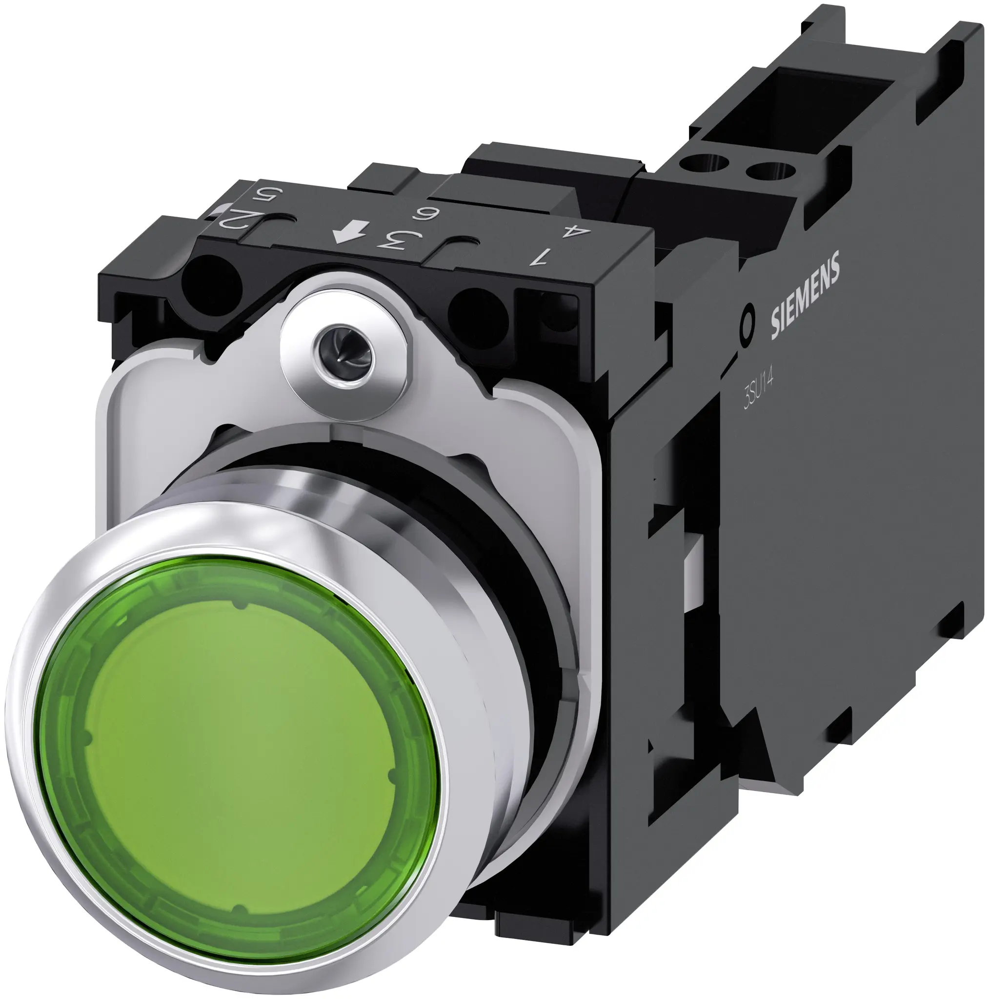 Produktfoto 1 von Siemens SIRIUS ACT 3SU11 Drucktasten-Kompletteinheit Beleuchtet Trennplatte Ø 22.3 mm, SPST Grün, IP69K, IP40, IP66