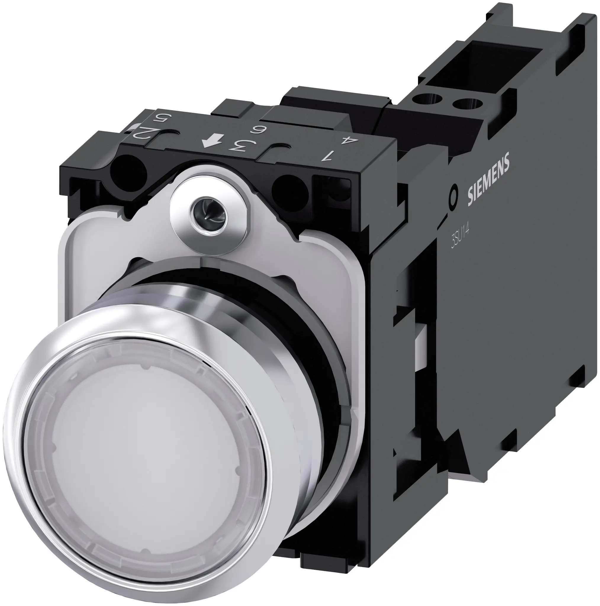 Produktfoto 1 von Siemens SIRIUS ACT 3SU11 Drucktasten-Kompletteinheit Beleuchtet Trennplatte Ø 22.3 mm, SPST Weiß, IP40, IP66, IP69K