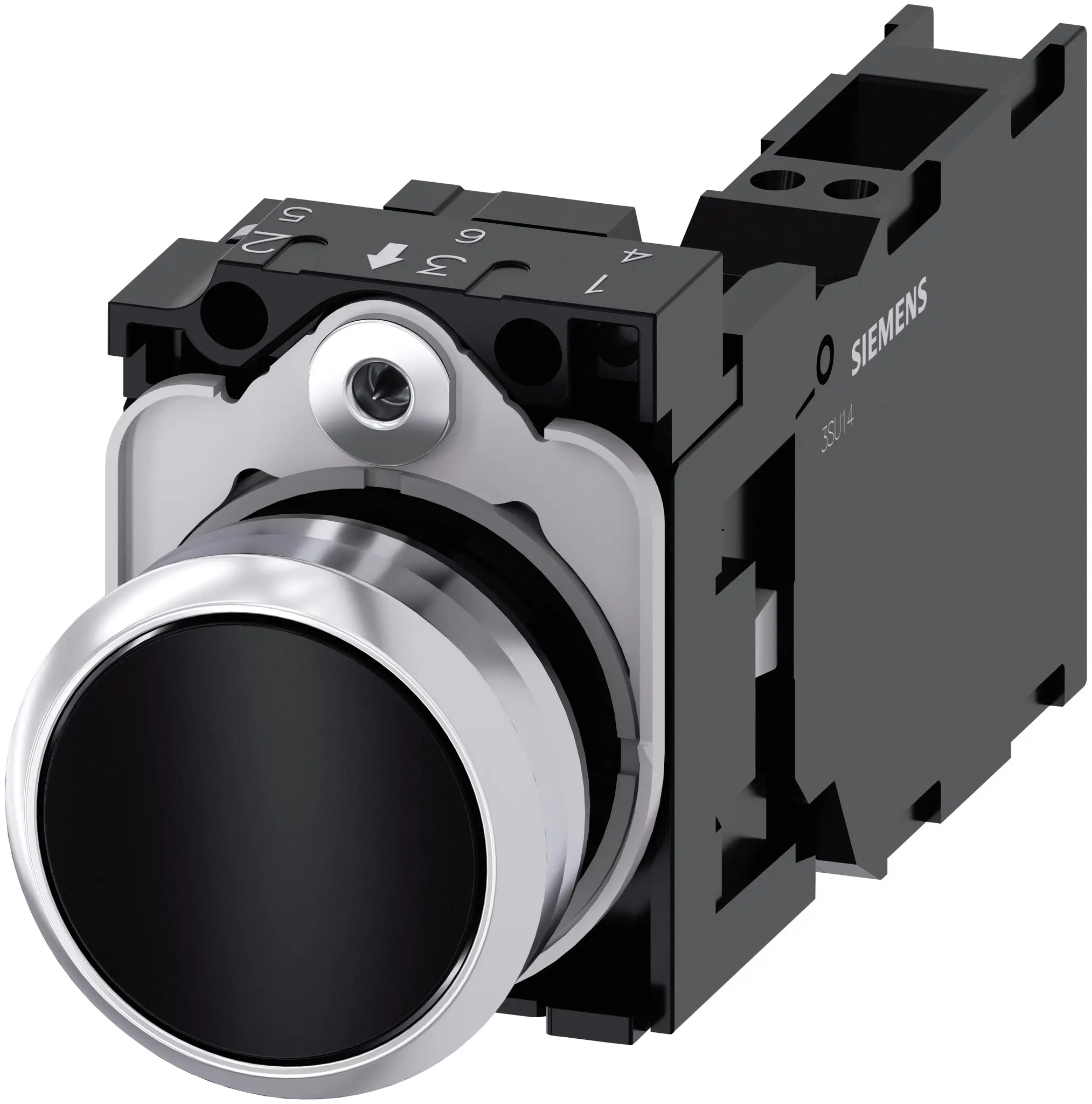 Produktfoto 1 von Siemens SIRIUS ACT 3SU11 Drucktasten-Kompletteinheit Trennplatte Ø 22.3 mm, SPST Schwarz, IP69K, IP40, IP66