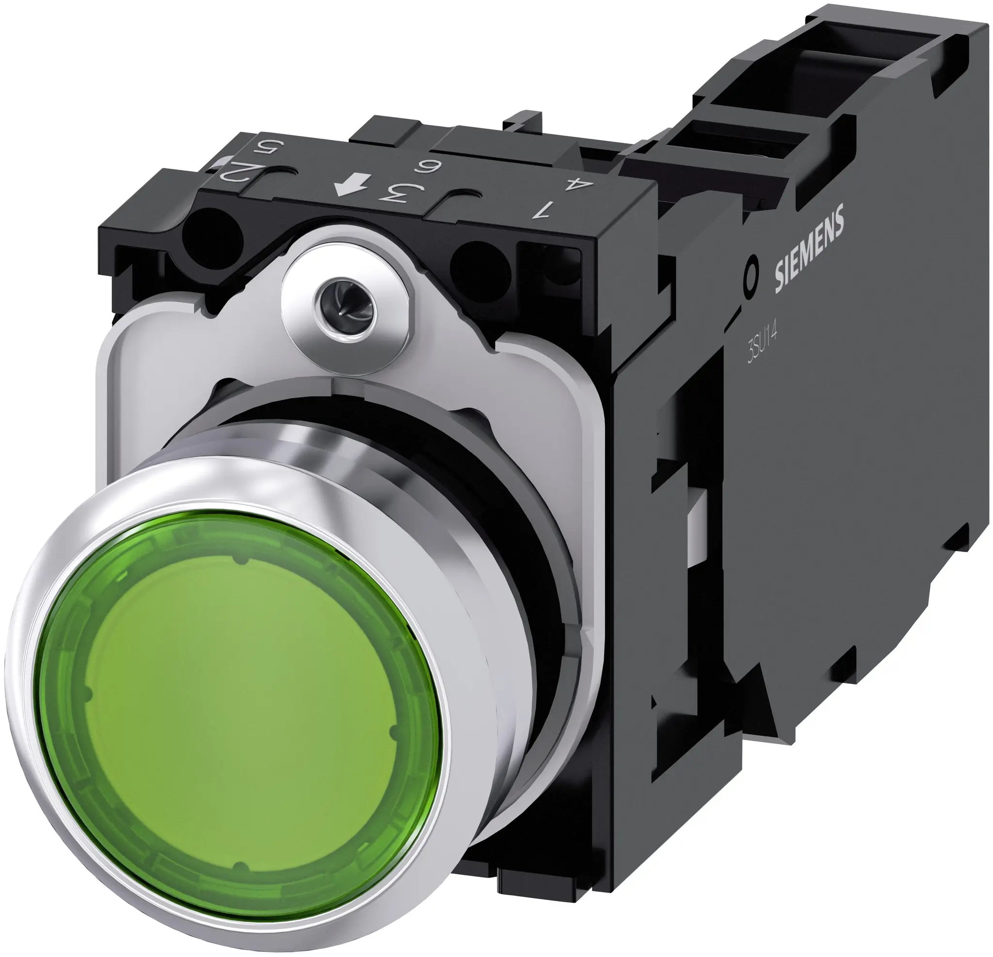 Produktfoto 1 von Siemens SIRIUS ACT 3SU11 Drucktasten-Kompletteinheit Beleuchtet Trennplatte Ø 22.3 mm, SPST Grün, IP69K, IP40, IP66