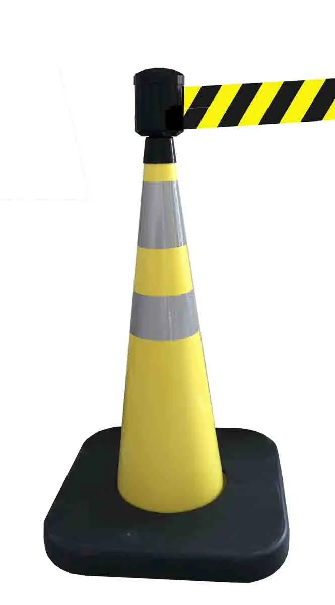 Produktfoto 1 von RS PRO Grau, Gelb Pylone mit Bandsperre, H 1 m
