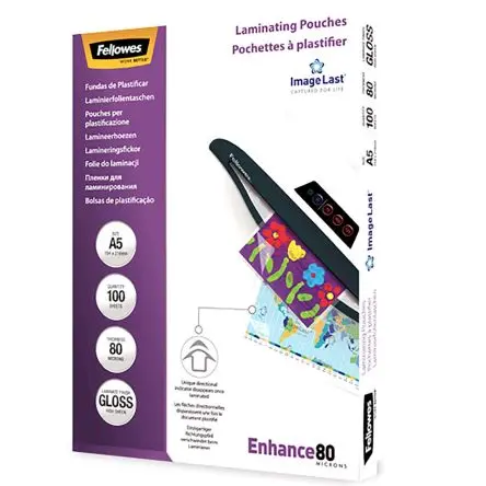 Produktfoto 1 von Fellowes Laminiertasche, A5, 80 μm, Glänzend, 100 pro Paket Stück H. 1 mm
