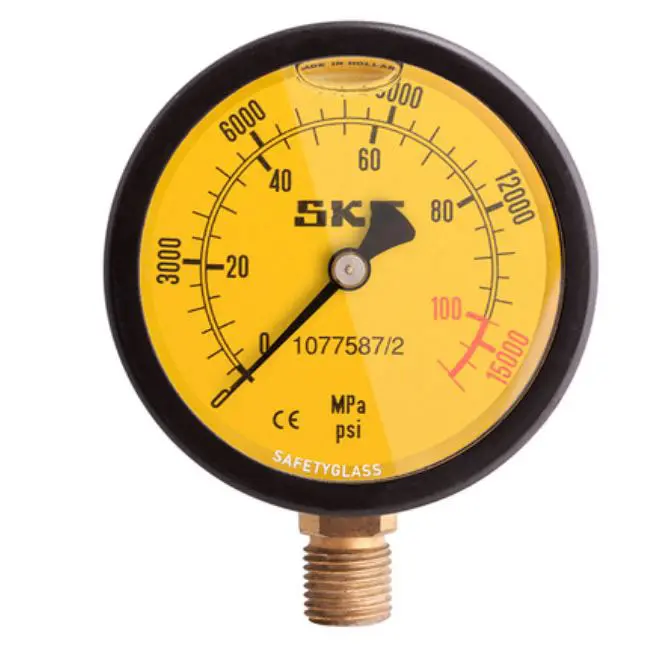 Produktfoto 1 von SKF Druckmessgerät Prozessanschluss unten Analog 0bar → 4000bar 1%, Ø 110mm Edelstahl Gehäuse