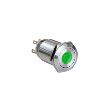 Produktfoto 1 von Bulgin MPI005 Druckschalter Grün Beleuchtet Rastend Panel Ø 19 mm, SPST / 1A 24 V dc, IP65