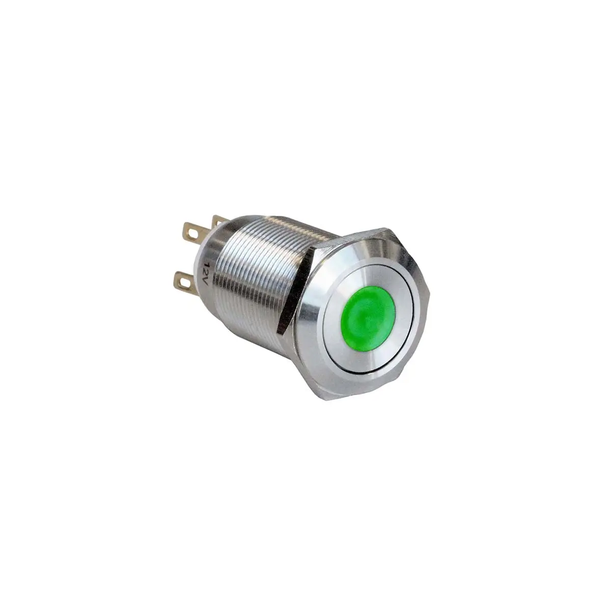 Produktfoto 1 von Bulgin MPI005 Druckschalter Grün Beleuchtet Rastend Panel Ø 19 mm, SPST / 1 A 24 V dc, IP65
