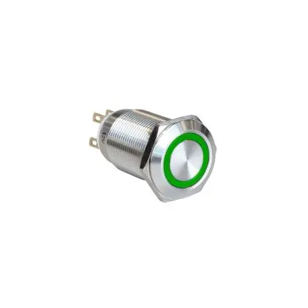 Produktfoto 1 von Bulgin MPI005 Druckschalter Grün Beleuchtet Rastend Panel Ø 19 mm, SPST / 1A 24 V dc, IP65