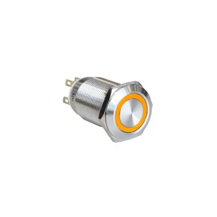 Produktfoto 1 von Bulgin MPI005 Druckschalter Gelb Beleuchtet Rastend Panel Ø 19 mm, SPST / 1A 24 V dc, IP65