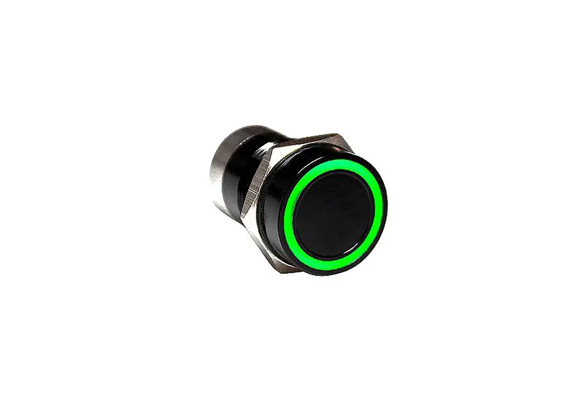 Produktfoto 1 von Bulgin MC16 Kapazitiver Schalter Kapazitiv Tastend Nein 12V / 24V Ein-Aus Schwarz anodisiert Beleuchtet, Rot, Grün / 500