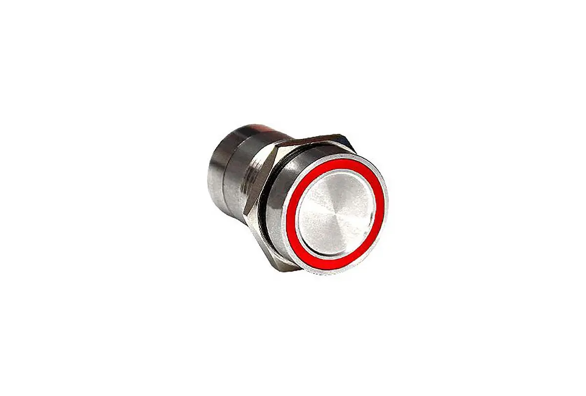 Produktfoto 1 von Bulgin MC16 Kapazitiver Schalter Kapazitiv Tastend Nein 12V / 24V Ein-Aus Edelstahl Beleuchtet, Rot, Grün / 500 mA, IP68