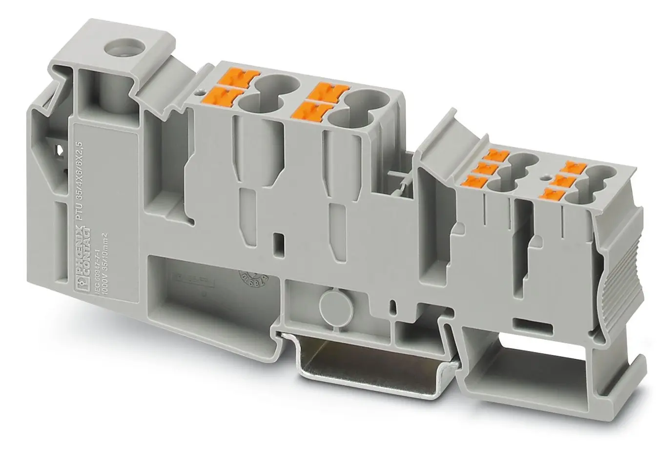 Produktfoto 1 von Phoenix Contact PTU 35/4X6/6X2.5 Anschlussklemmenblock DIN-Schiene 1 Grau, 1.5 to 50 mm², 200 V Einsteck-Anschluss