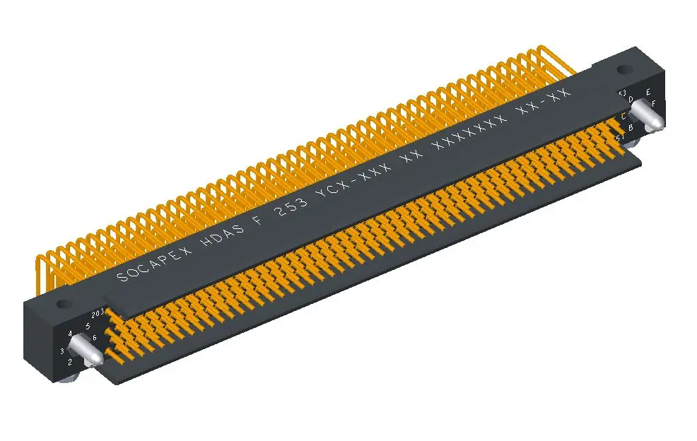Amphenol Socapex HDAS Leiterplattenleiste gewinkelt, 253-polig / 4-reihig, Raster 1.91 mm Raster Leiterplattenmontage,