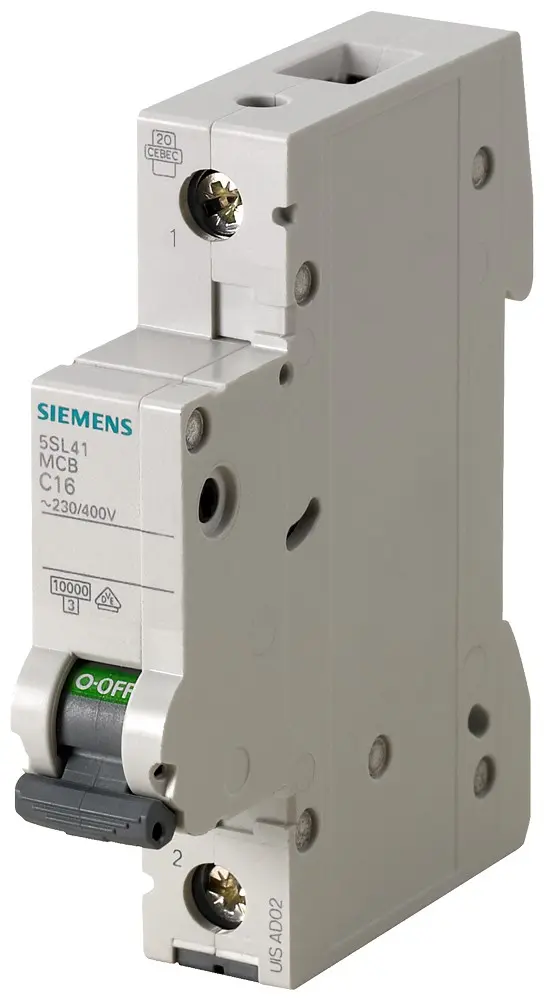 Produktfoto 1 von Siemens 5SL4 Miniaturüberlastschalter Typ C, Pol 1-polig 1 A 400 V ac, Abschaltvermögen 10 kA SENTRON 72 V dc