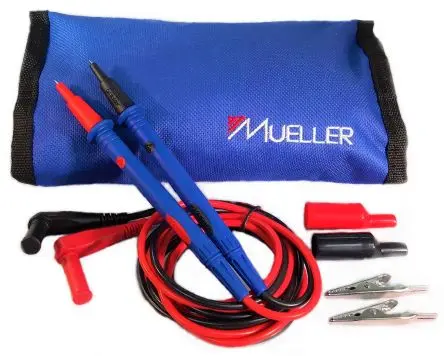 Produktfoto 1 von Mueller Electric Multimeter-Messleitungen mit Bananenstecker, Krokodilklemme, Winkelstecker, Prüfspitzen Kit 10A