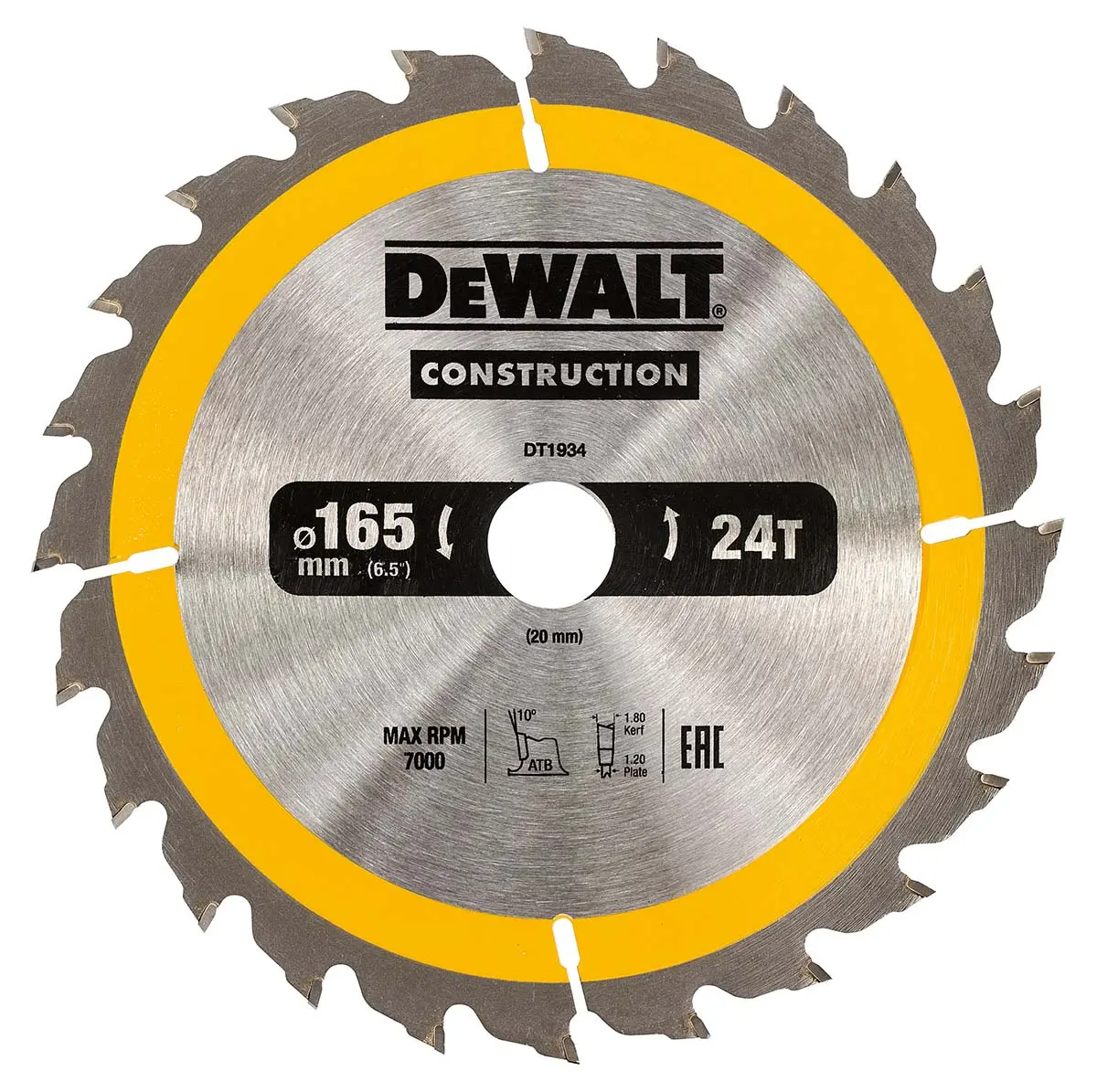 Produktfoto 1 von DeWALT 24 Wolframcarbid Kreissägeblatt, Ø 165 mm 1