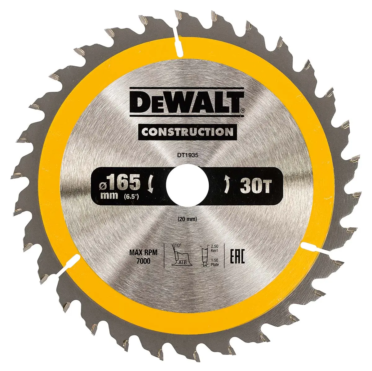 Produktfoto 1 von DeWALT 30 Wolframcarbid Kreissägeblatt, Ø 165 mm 1