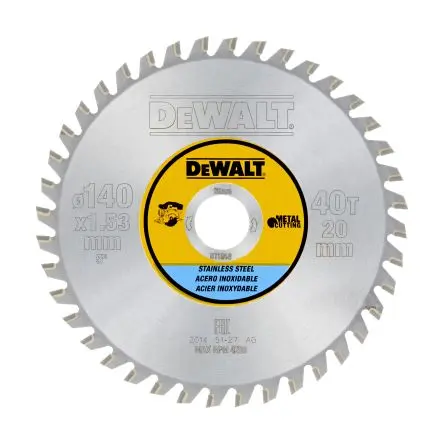 Produktfoto 1 von DeWALT 40 Wolframcarbid Edelstahl, Aluminium Kreissägeblatt, Ø 140 mm 1