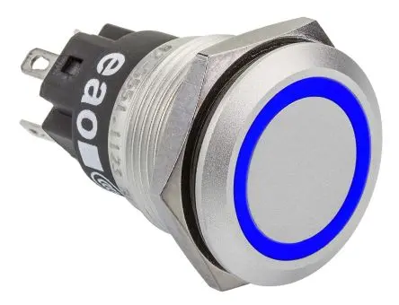 Produktfoto 1 von EAO 82 Druckschalter Blau Beleuchtet Rastend Panel Ø 19 mm, 1-poliger Umschalter / 3A 240 V dc 240 V ac, IP65, IP67