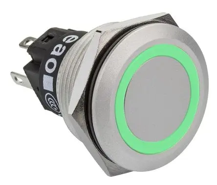 Produktfoto 1 von EAO 82 Druckschalter Grün Beleuchtet Tastend Panel Ø 22.3 mm, 1-poliger Umschalter / 3A 240 V dc 240 V ac, IP65, IP67