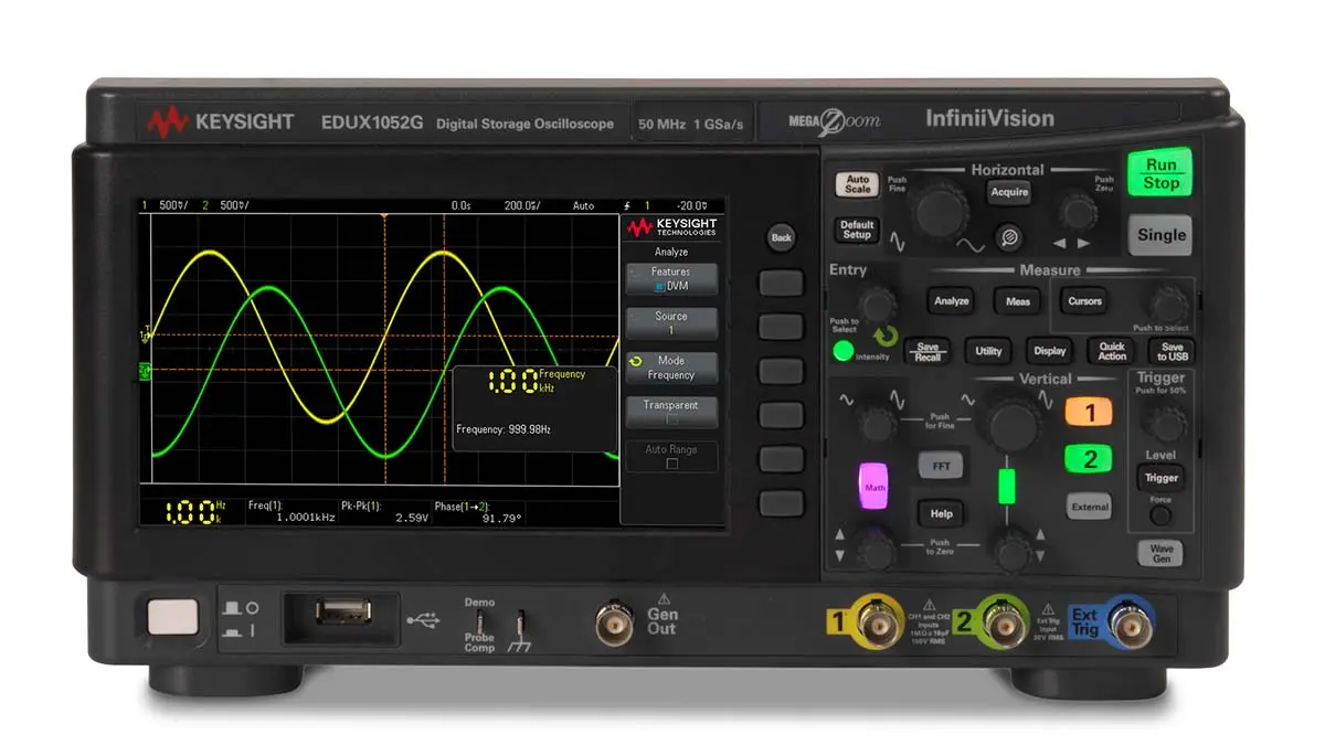 Produktfoto 1 von Keysight InfiniiVision 1000 X Edux1052G. Speicher Tisch Oszilloskop 2-Kanal Analog / 1 Digital 50MHz USB