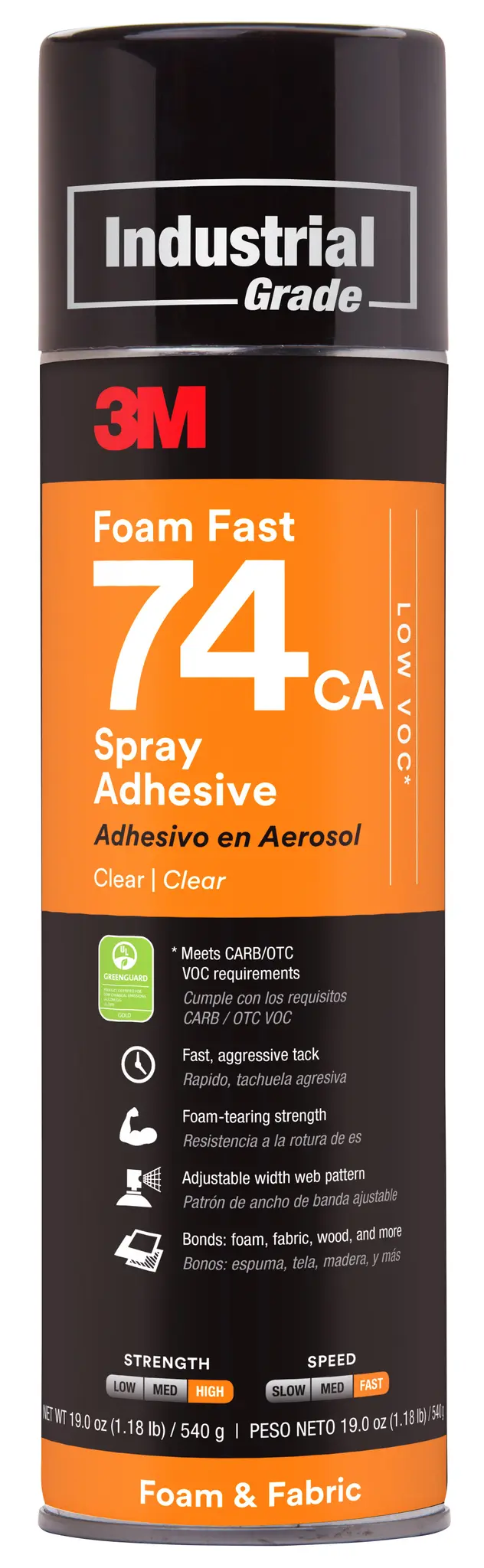 Produktfoto 1 von 3M Foam Fast 74 Sprühkleber Spray Orange, Dose 500 ml, für Teppich, Kork, Textil, Schaumstoff, Metall, Papier, Holz