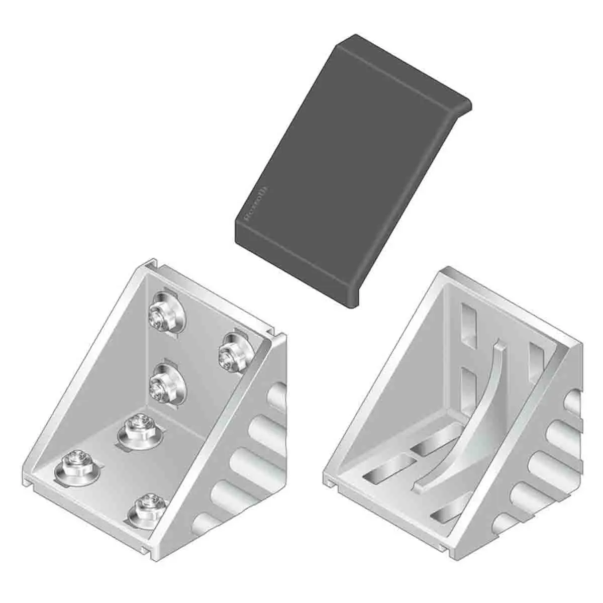 Produktfoto 1 von Bosch Rexroth T-Slot Stone Verbindungskomponente, Winkel-Abdeckkappe, Steckverbinderhalterung und Gelenk für 10 mm, M5,