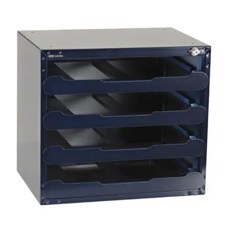 Produktfoto 1 von Raaco Kleinteilebox, Polycarbonat, Polypropylen, Stahl Blau, 4 Fächer, 403 mm x 451mm x 330 mm