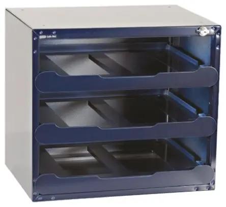Produktfoto 1 von Raaco Kleinteilebox, Polypropylen, Polycarbonat, Stahl Grau, 3 Fächer, 403 mm x 451mm x 330 mm