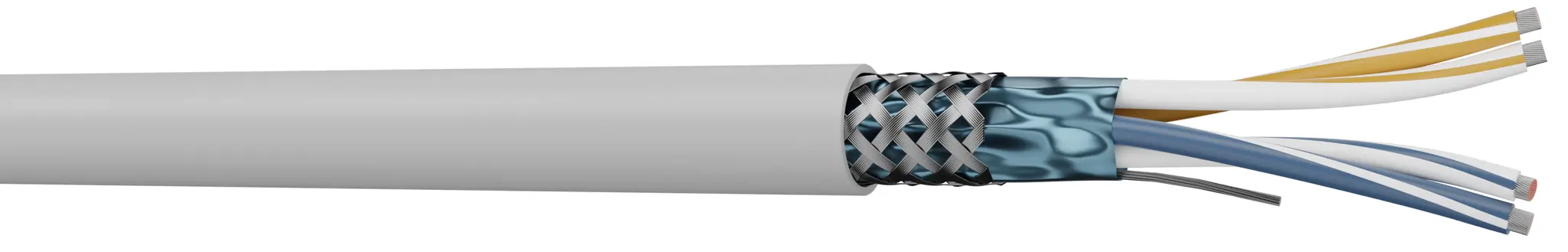 Produktfoto 1 von RS PRO Datenkabel, 2-paarig 0,22 mm² Ø 7.90mm, Kupfergeflecht geschirmt LSZH isoliert Twisted Pair Grau
