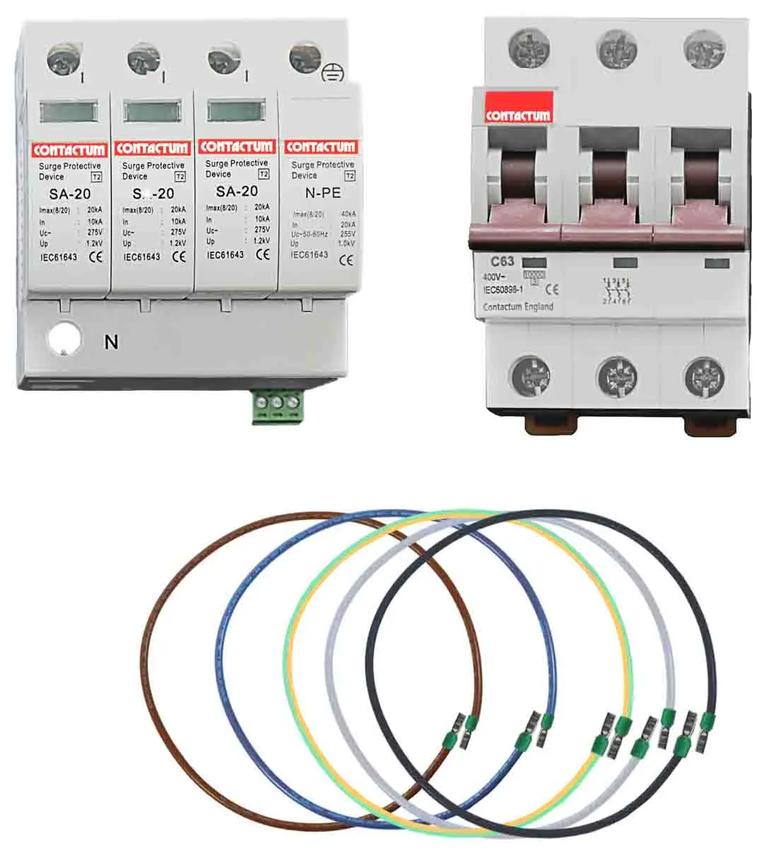 Produktfoto 1 von Contactum, Überspannungsschutz, 3-phasig 40 kA DIN-Hutschiene Surge Arrestor Kit T2S40