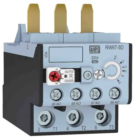 Produktfoto 1 von WEG RW67 Thermisches Überlastrelais, / 80A 16.5 kW 1 Schließer/1 Öffner, 690V ac / 80A, 73 mm x 50mm
