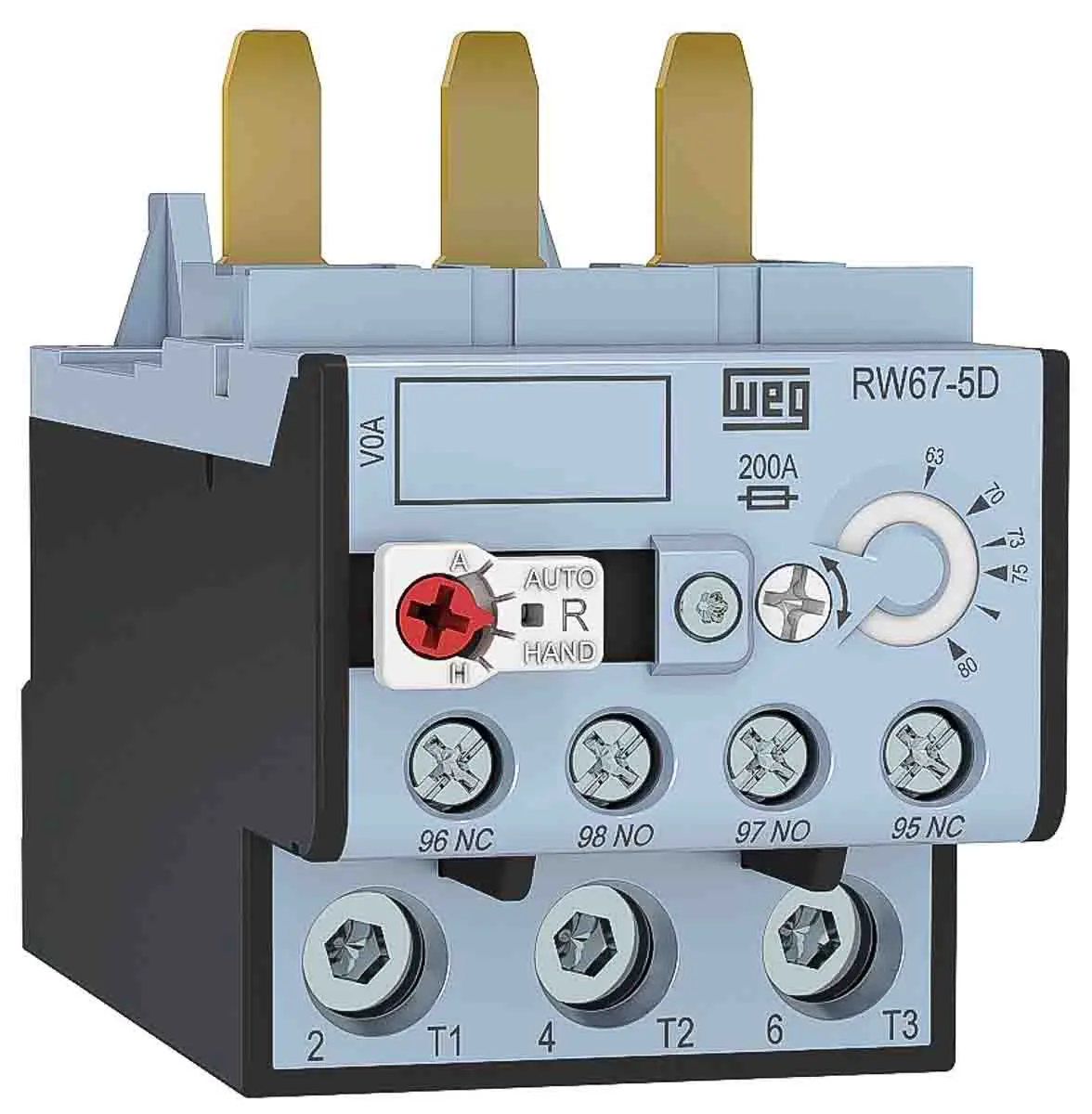 WEG RW67 Thermisches Überlastrelais, / 80 A 16.5 kW 1 Schließer/1 Öffner, 690V ac / 80 A, 73 mm x 50 mm