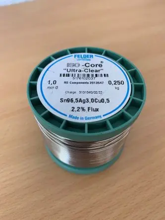 Produktfoto 1 von Felder Lottechnik Draht Lötzinn bleifrei 96.5 %Sn 0 %Pb 0.5 %Cu 3.0 %Ag, 217 °C, Ø 1 mm / 250 g