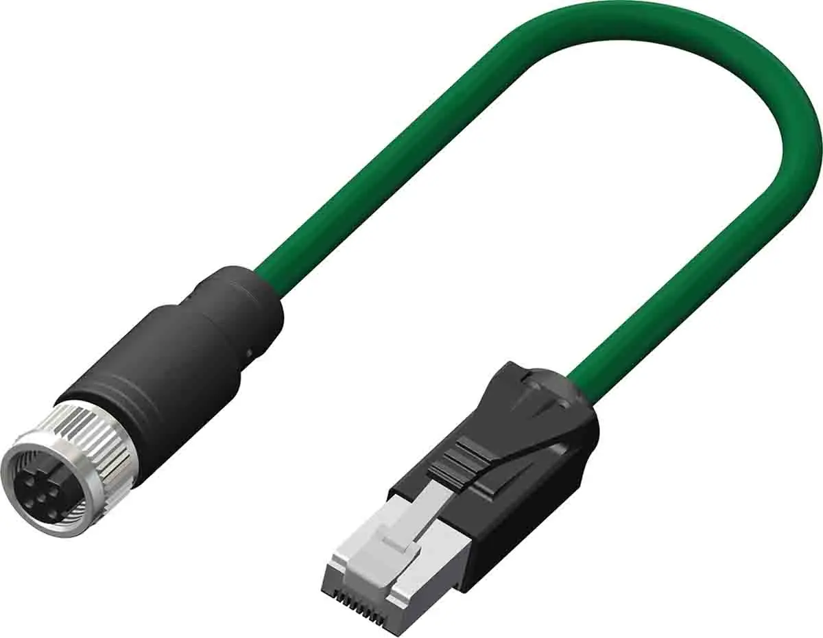 Produktfoto 1 von RS PRO Cat5e Ethernet-Kabel, 2 m, Grün Geflecht Buchse, A M12 Stecker, B RJ45, Polyvinylchlorid