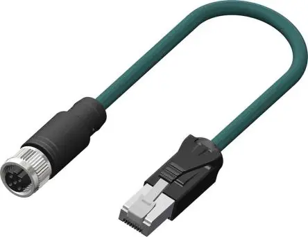 Produktfoto 1 von RS PRO Cat5e Ethernet-Kabel, 2 m, Blaugrün Geflecht Buchse, A M12 Stecker, B RJ45, Polyurethan