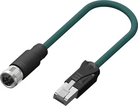 Produktfoto 1 von RS PRO Cat5e Ethernet-Kabel, 5 m, Blaugrün Geflecht Buchse, A M12 Stecker, B RJ45, Polyurethan