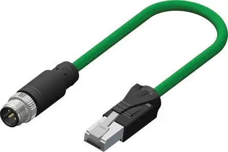 Produktfoto 1 von RS PRO Cat5e Ethernet-Kabel, 2 m, Grün Geflecht Stecker, A M12 Stecker, B RJ45, Polyvinylchlorid